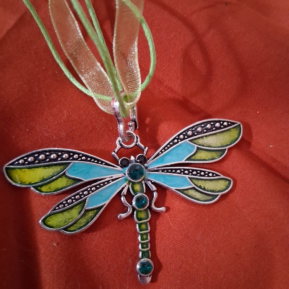 NWOT Green and Blue Dragonfly Pendant